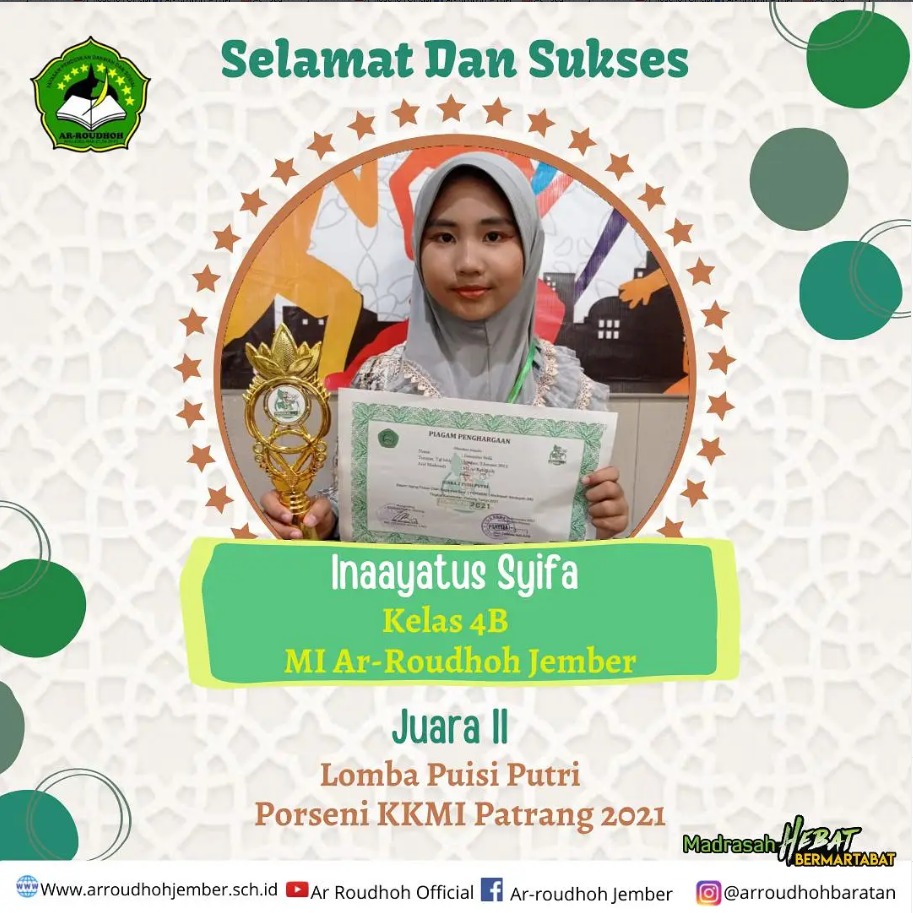 Siswa MI Ar Roudhoh Raih Juara 2 Lomba Puisi Putri pada PORSENI KKMI Patrang 2021