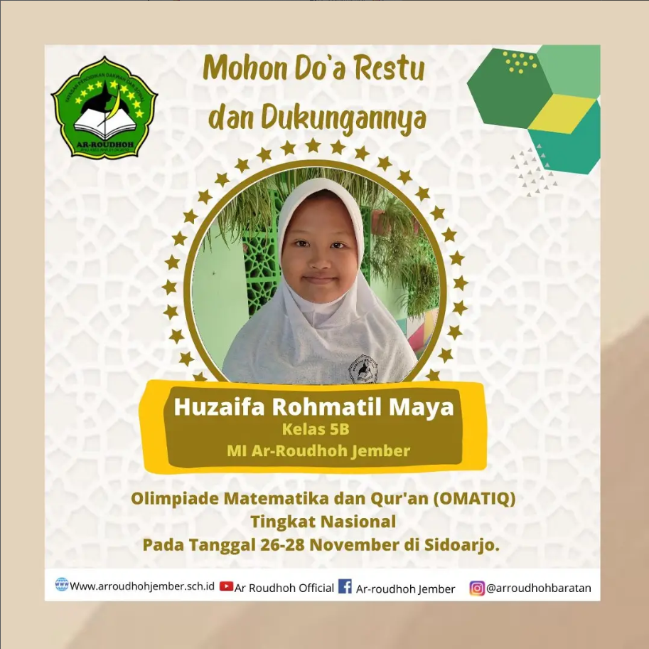 Mohon Do’a Restu untuk Huzaifa Rohmatil Maya di Ajang OMA TIQ Tingkat Nasional