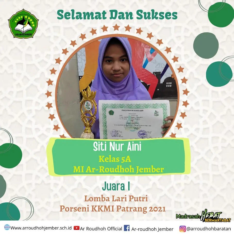 Siswa MI Ar Roudhoh Raih Juara 1 Lomba Lari Putri pada PORSENI KKMI Patrang 2021
