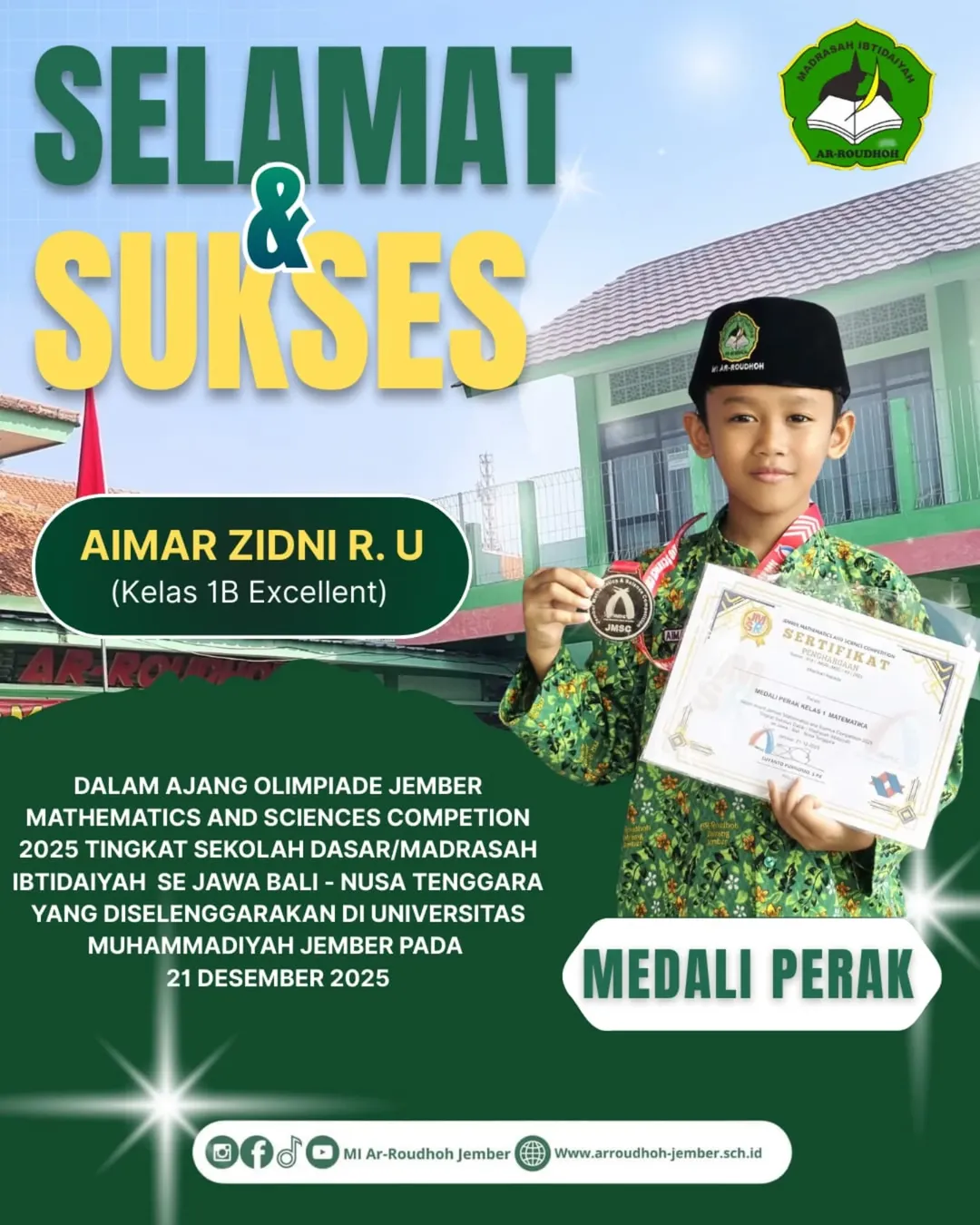 Siswa MI Ar-Roudhoh Jember Raih Medali Perak di Ajang Olimpiade JMSC 2025