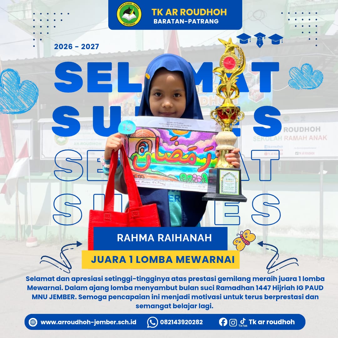Juara 1 Lomba Mewarnai dalam ajang menyambut Bulan Suci Ramadhan 1447 Hijriah  IG PAUD MNU Jember