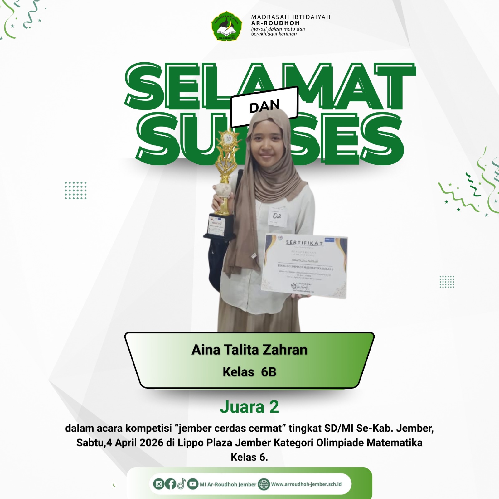 Juara 2 Lomba Cerdas Cermat dalam ajang Jember Cerdas Cermat 2026