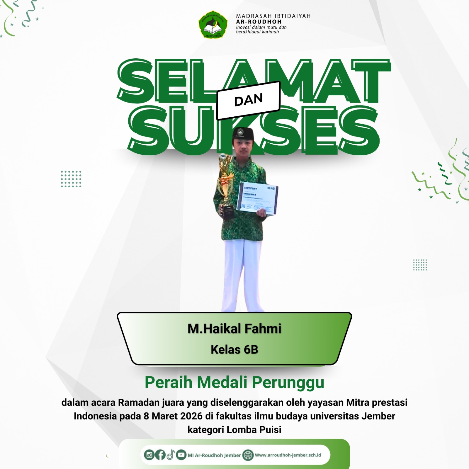 M. Haikal Fahmi Raih Medali Perunggu Lomba Puisi pada Ajang Ramadan Juara 2026