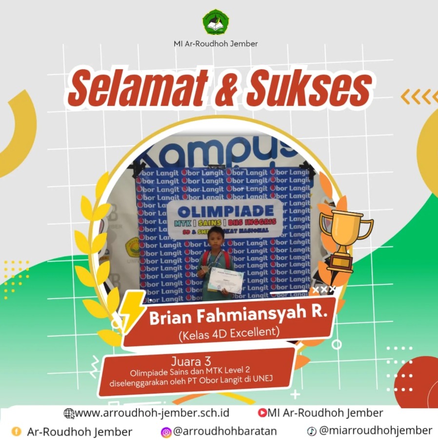 Brian Fahmiansyah R Raih Juara 3 Olimpiade Sains dan Matematika Level 2 Tingkat Kabupaten 2024