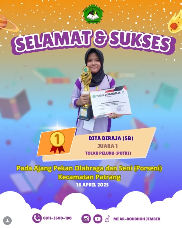 Dita Diraja Raih Juara 1 Tolak Peluru Putri pada PORSENI Kecamatan Patrang