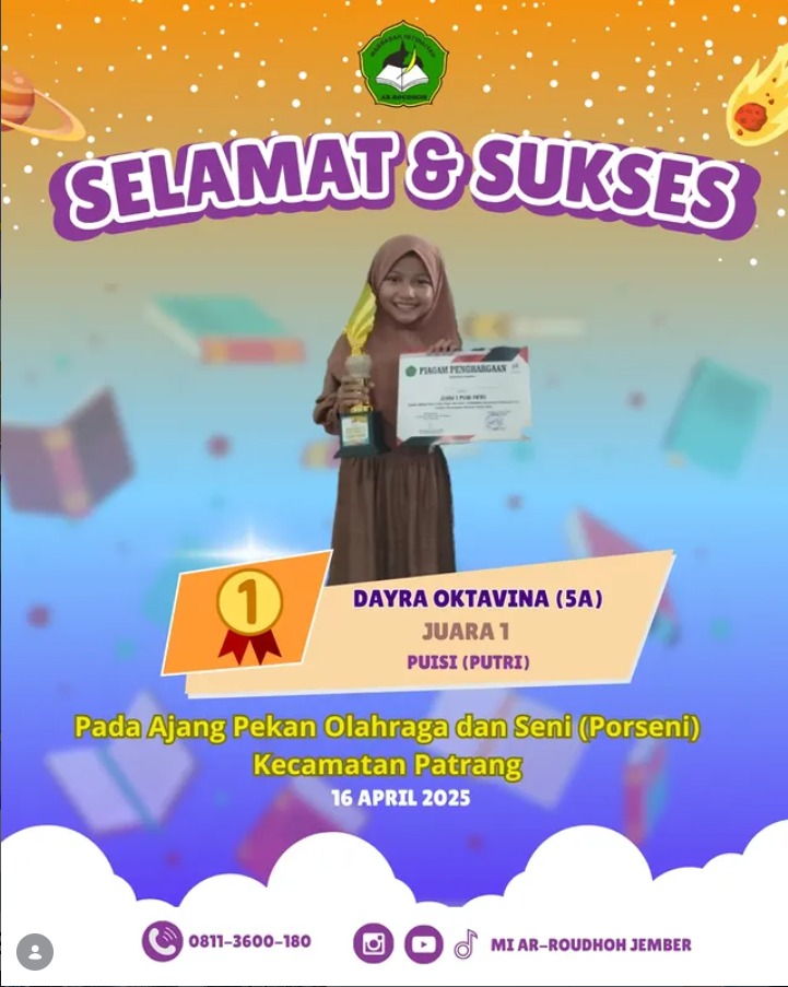 Dayra Oktavina Raih Juara 1 Puisi Putri pada PORSENI Kecamatan Patrang